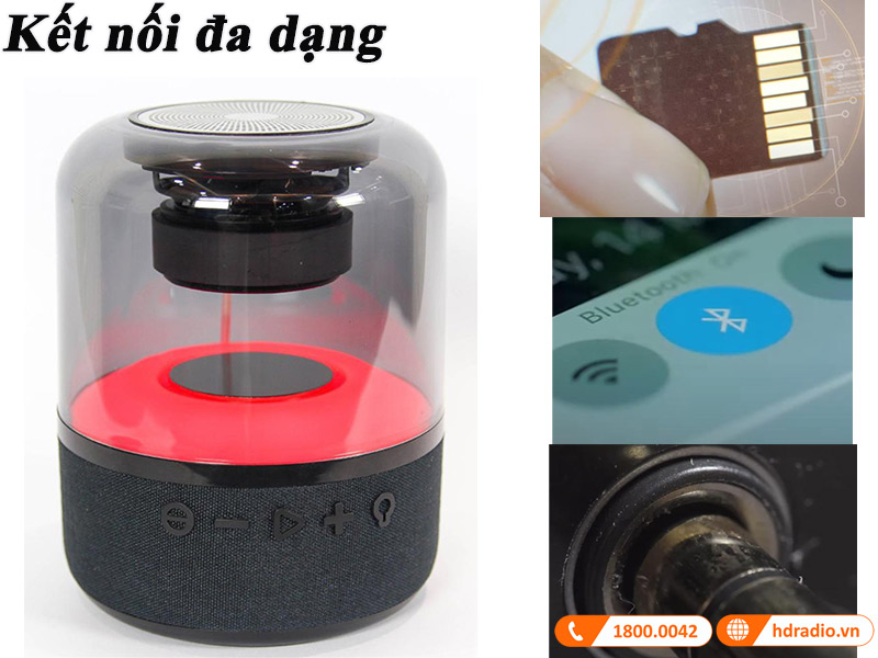 ket noi da dang thong qua cong ket noi aux 3.5, bluetooth, the nho