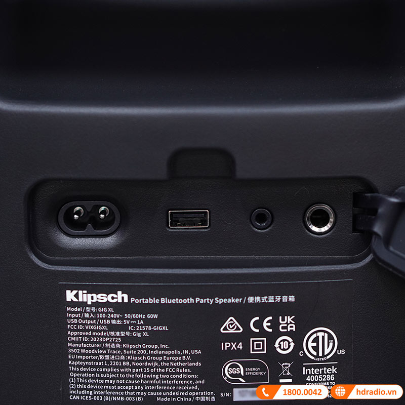 Loa Klipsch GIG XL Chính Hãng, LED RGB, Pin 8 Giờ, IPX4, Bluetooth, Line In, Micro/Guitar, USB, TWS, Đi kèm 1 Micro có dây-6