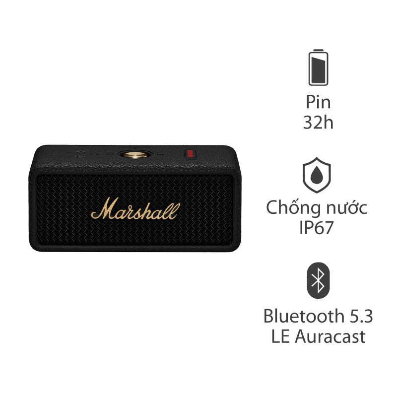 Loa Marshall Emberton 3 (III) Pin 32h, IP67, Bluetooth 5,3 LE Auracast, 20W, Mic đàm thoại, App Marshall Bluetooth