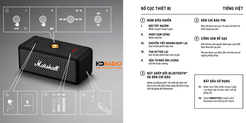 huong dan su dung oa bluetooth Marshall Emberton