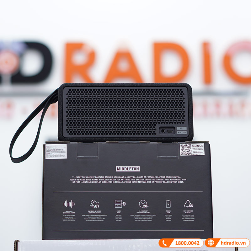 Loa Marshall Middleton 1, Pin 20h, Chống Nước IP67, Công suất 60W, Stack Mode, EQ, Bluetooth 5.1, AUX-5