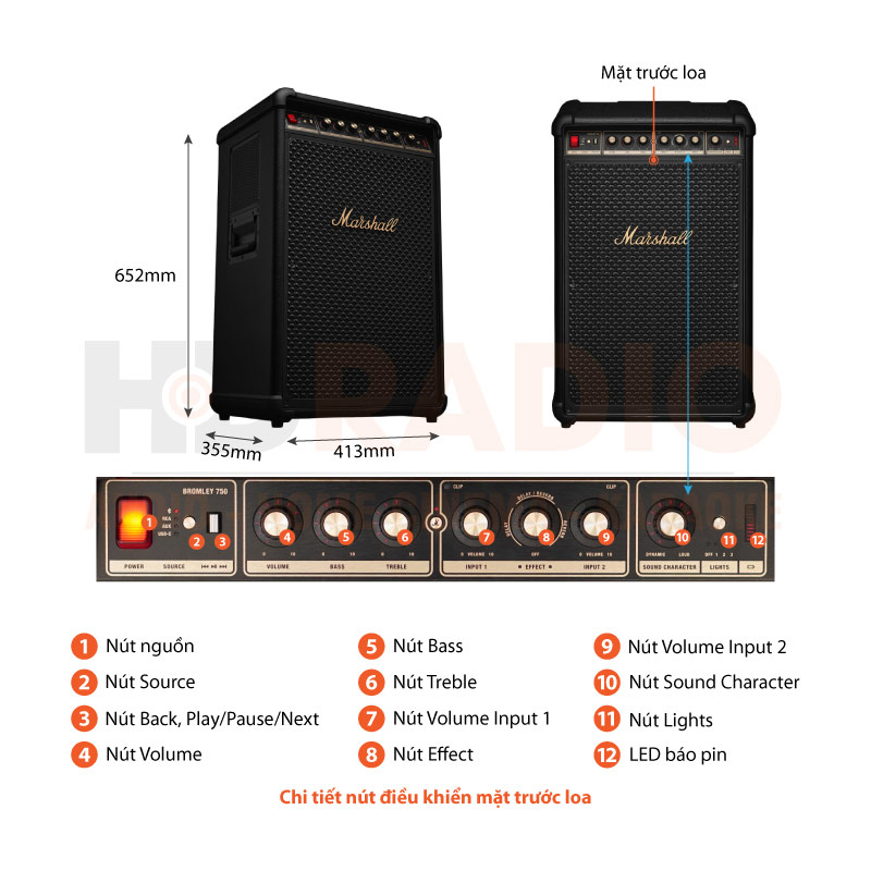 Chú thích Loa Marshall Bromley 750