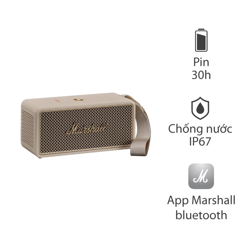 Loa Marshall Middleton 2 (II) Pin 30h, Chống Nước IP67, Bluetooth 5.3, AUX, Có Micro đàm thoại, Công suất 80W