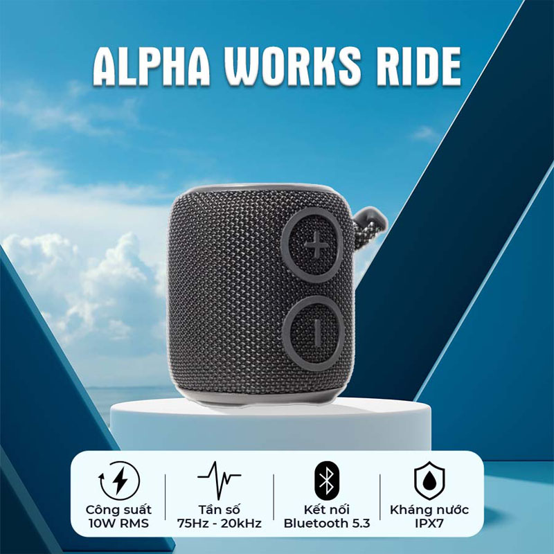 Loa Alpha Works Ride, Công Suất 10W, Chống Nước IPX7, Pin 18h, Bluetooth 5.3, TWS, AUX 3.5mm-18