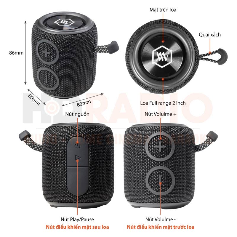 Loa Alpha Works Ride, Công Suất 10W, Chống Nước IPX7, Pin 18h, Bluetooth 5.3, TWS, AUX 3.5mm-1