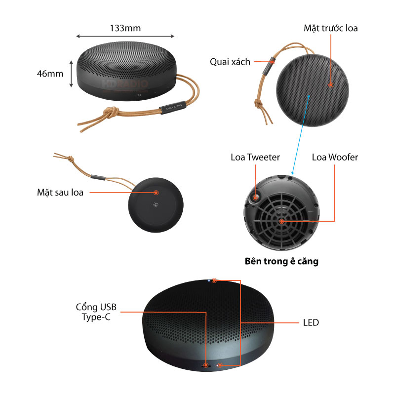 Loa B&O Beosound A1 Gen 2, Pin 18h, Công Suất 60W, IP67, Bluetooth, Micro thoại, Điều khiển giọng nói qua Alexa-3