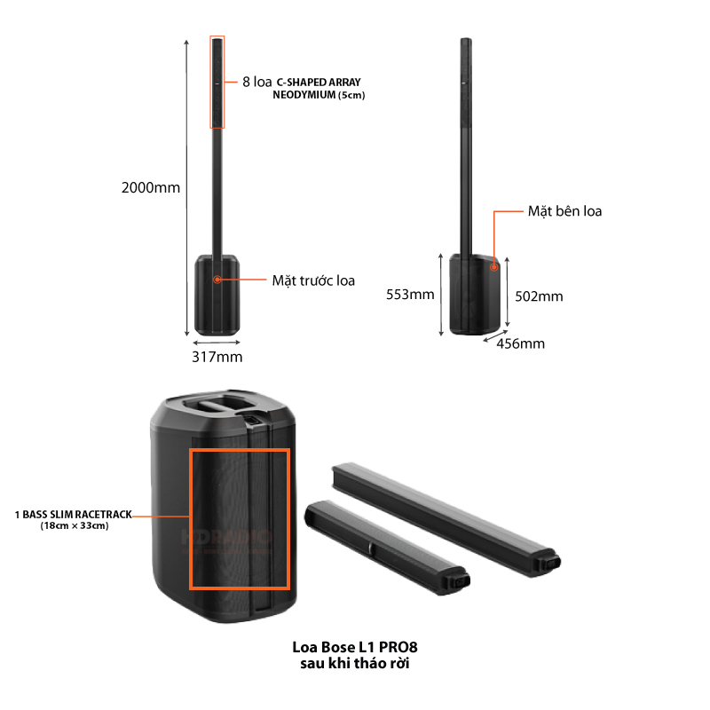 Loa Bose L1 Pro8 Chính Hãng, Công suất 300W, Mixer, Bluetooth, AUX (Loa Column Array)-13