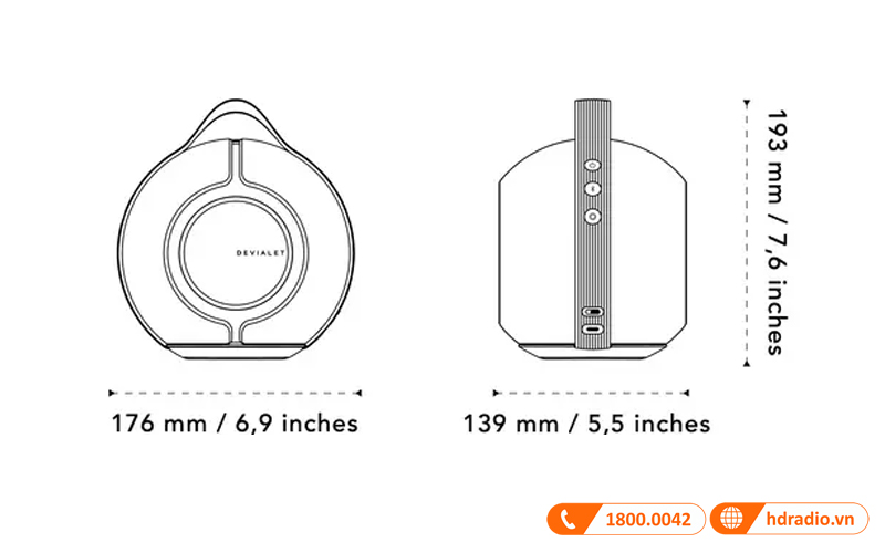 Kích thước loa Devialet Mania