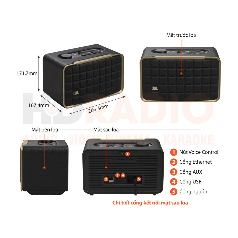 Loa JBL Authentics 200, Công suất 90W, Bluetooth 5.3, Wifi, AUX, USB, Ethernet, JBL One APP-2