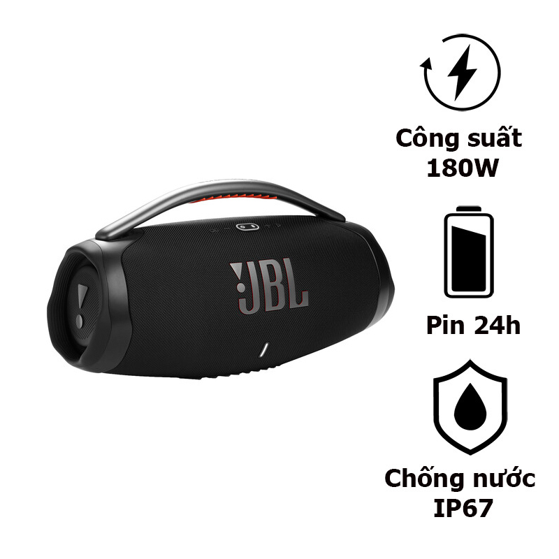 Loa JBL Boombox 3, Pin 24h, Công Suất 180W (AC), IP67, Bluetooth 5.3, AUX, USB A, PartyBoost