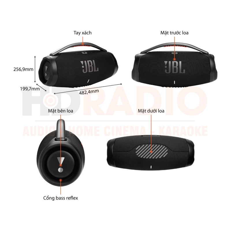 Loa JBL Boombox 3, Pin 24h, Công Suất 180W (AC), IP67, Bluetooth 5.3, AUX, USB A, PartyBoost-1