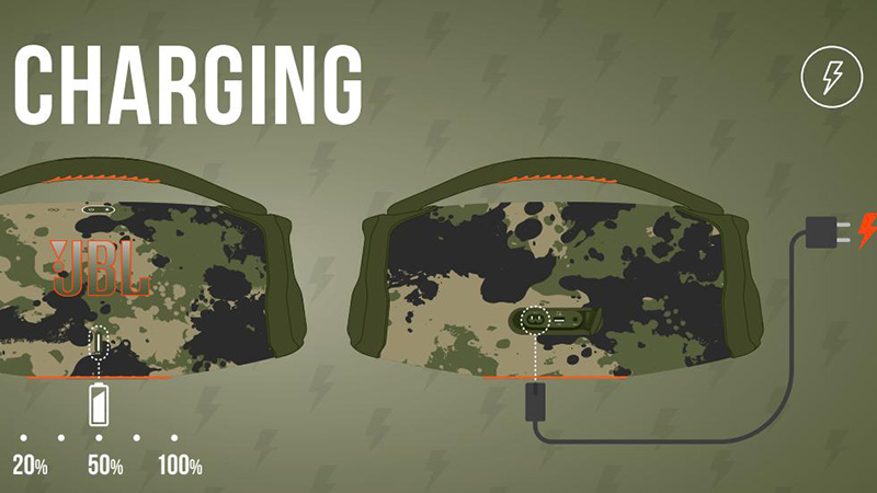 Sạc pin trên loa JBL Boombox 3