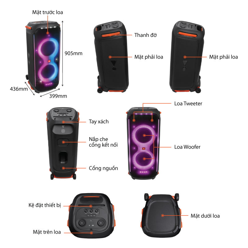 Loa JBL PartyBox 710 Chính Hãng, LED Đẹp, IPX4, Công Suất 800W, Bluetooth, AUX, USB, True Wireless Stereo-2