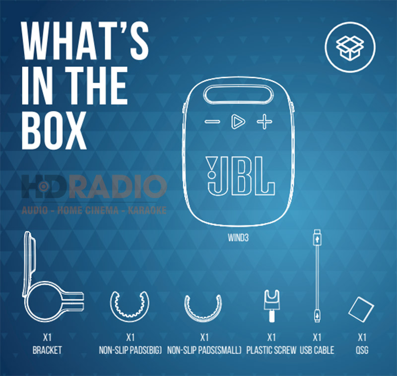Loa JBL Wind 3 trong hộp gồm