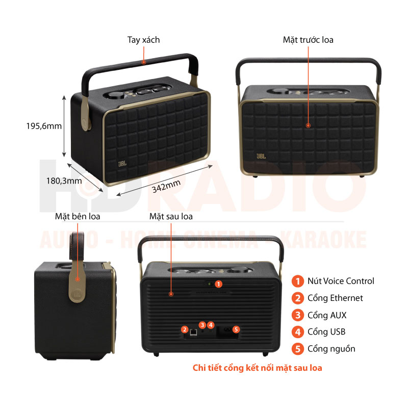Loa JBL Authentics 300, Pin 8 giờ, Công suất 100W, Bluetooth 5.3, Wifi, AUX, USB, JBL One APP-2