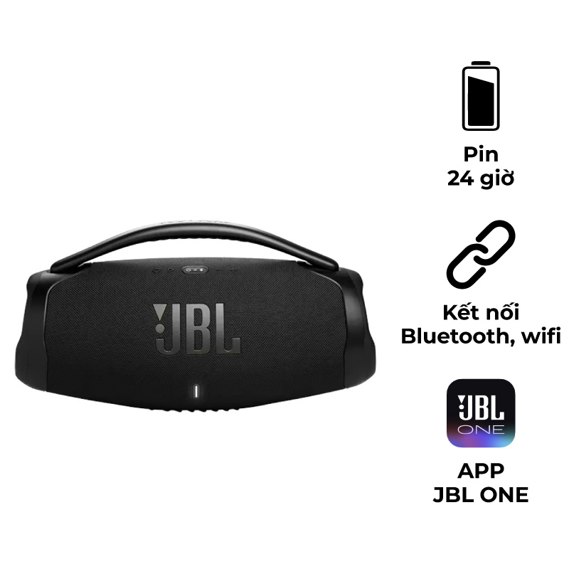 Loa JBL Boombox 3 Wifi, Pin 24h, Chống Nước IP67, Bluetooth 5.3, Âm Thanh Đa phòng, 3D Dolby Atmos, Công suất 200W (AC) 140W (Pin), APP JBL One