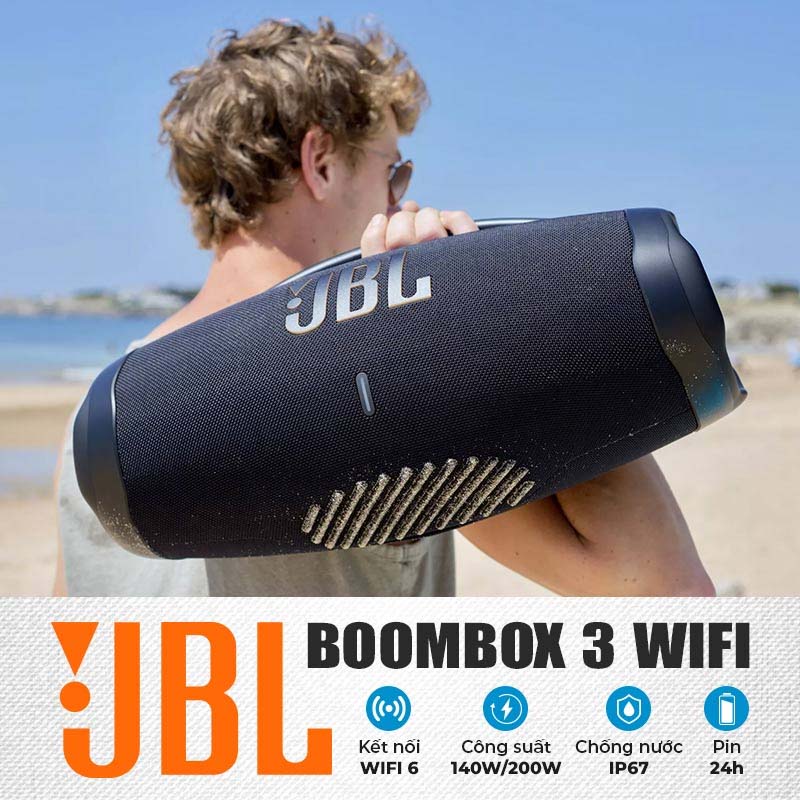 Loa JBL Boombox 3 Wifi, Pin 24h, Chống Nước IP67, Bluetooth 5.3, Âm Thanh Đa phòng, 3D Dolby Atmos, Công suất 200W (AC) 140W (Pin), APP JBL One-15
