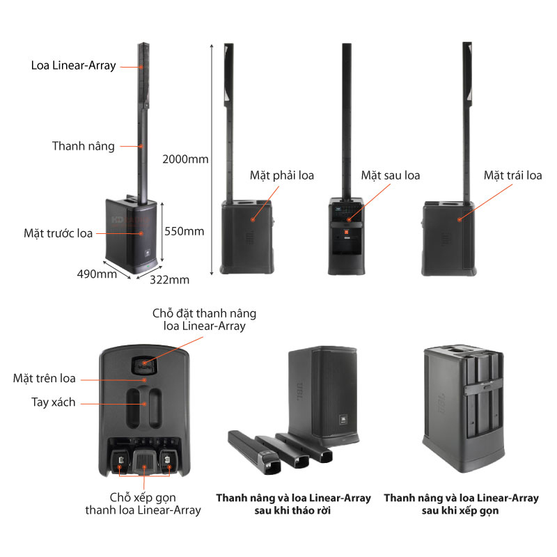 Loa JBL Eon One MK2 (II), Pin 6h, Mixer 5 Kênh, Bluetooth, AUX, Công Suất (1500W Peak, 400W RMS)-14