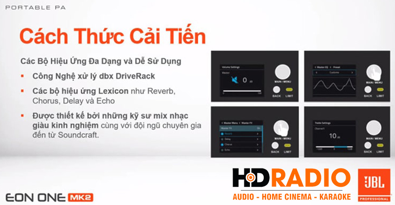 Công nghệ xử lý DBX Driver Rack tren Loa JBL Eon One MKII
