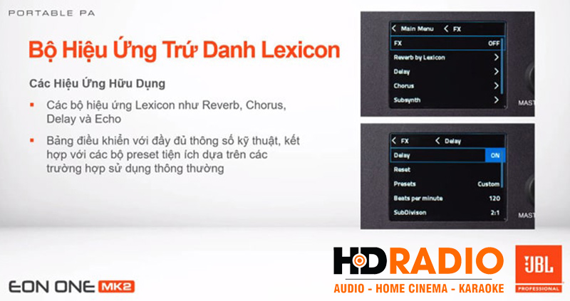 bộ hiệu ứng Lexicon trên loa JBL Eon One MK2