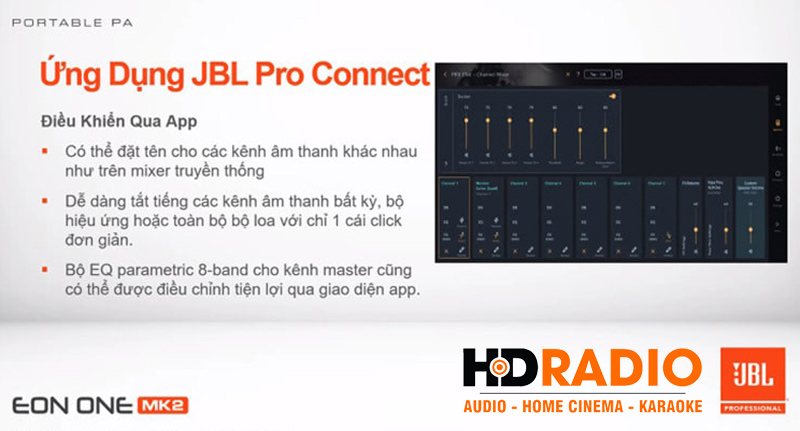 điều khiển từ xa loa JBL Eon One MKII qua ứng dụng JBL Connect