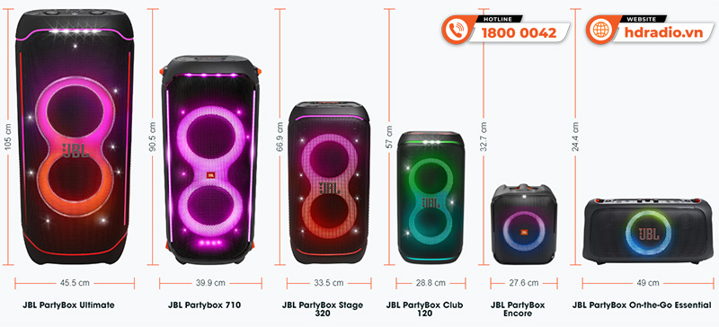 kích thước dòng loa jbl partybox series moi nhat