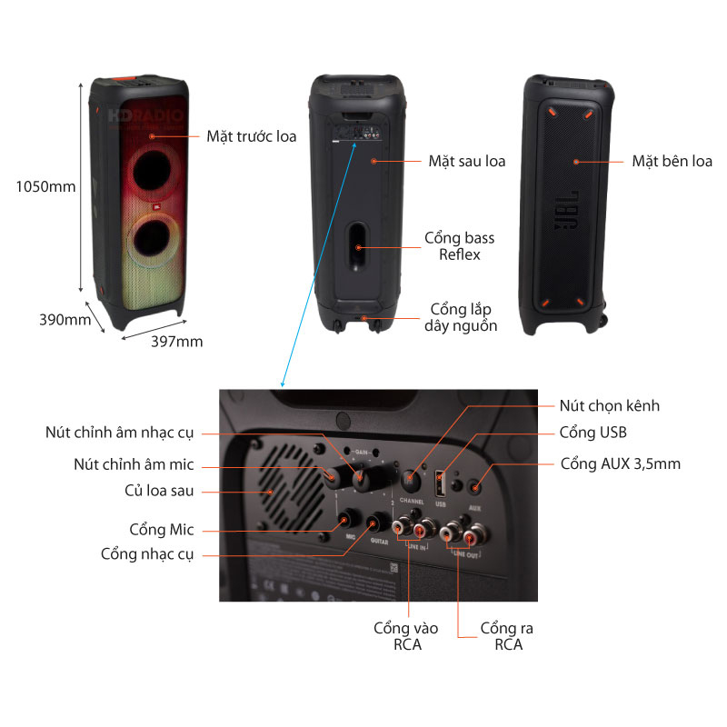 Loa JBL PartyBox 1000, Công Suất 1100W, LED Cực đẹp, Bluetooth, AUX, Micro, Guitar, DJ Launchpad, Air Gesture-2