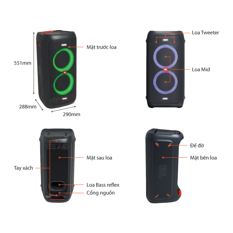 chú thích Loa JBL PartyBox 100