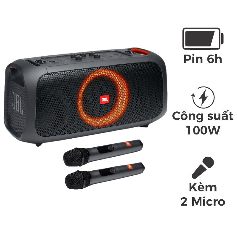 Loa JBL Partybox On The Go, Pin 6h, IPX4, Bluetooth, AUX, USB, Công Suất 100W