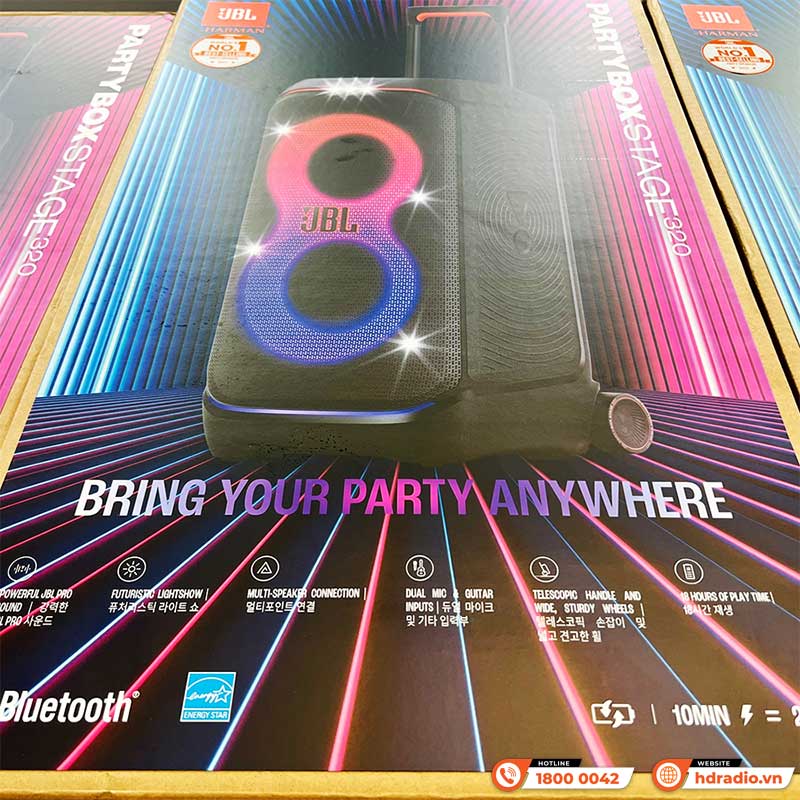 Loa JBL PartyBox Stage 320, Công Suất 240W, Pin 18h, AUX, Micro, Bluetooth 5.4, IPX4, AI Sound Boost, Auracast, App JBL Partybox-26