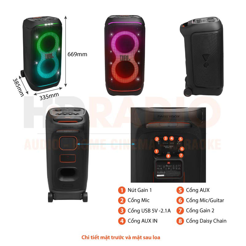 Loa JBL PartyBox Stage 320, Công Suất 240W, Pin 18h, AUX, Micro, Bluetooth 5.4, IPX4, AI Sound Boost, Auracast, App JBL Partybox-1