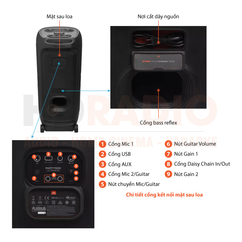 Loa JBL PartyBox Ultimate Chính Hãng, 1100W Dolby Atmos, IPX4, Bluetooth, Wifi, AUX, Mic, Guitar, PartyPad, APP JBL One-3