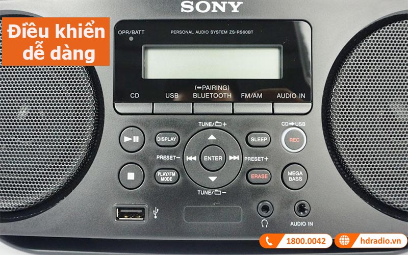 loa + đầu CD Sony Boombox ZS-RS60BT điều khiển dễ dàng
