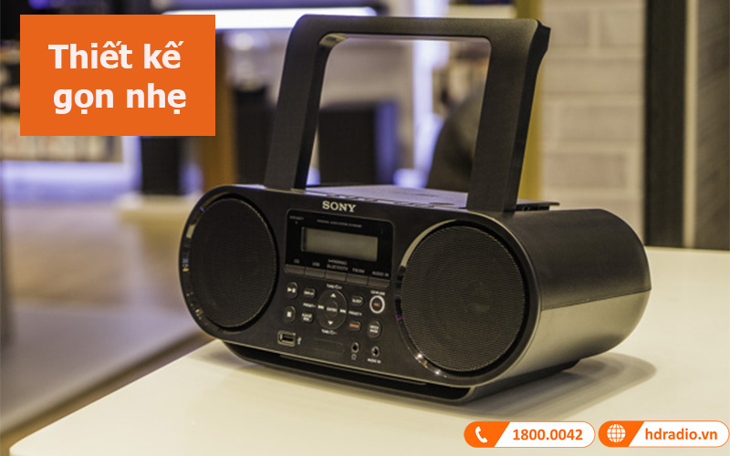 loa + đầu CD Sony Boombox ZS-RS60BT thiết kế gọn nhẹ 