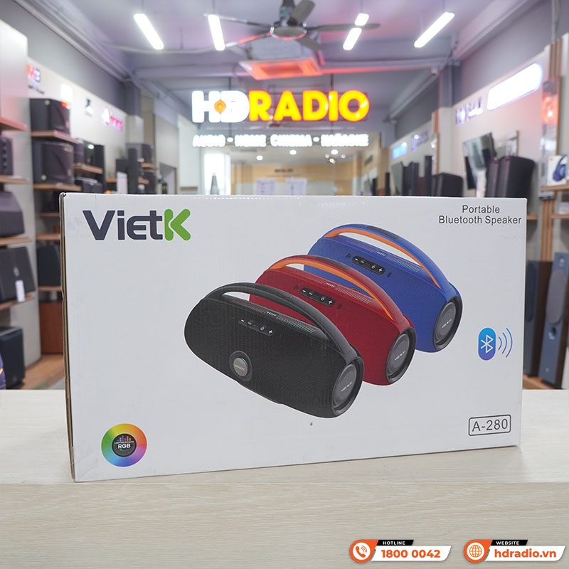 Loa VietK Amazing A280, IPX7, Pin 4H, Bluetooth 5.2, LED RGB, AUX, USB-3