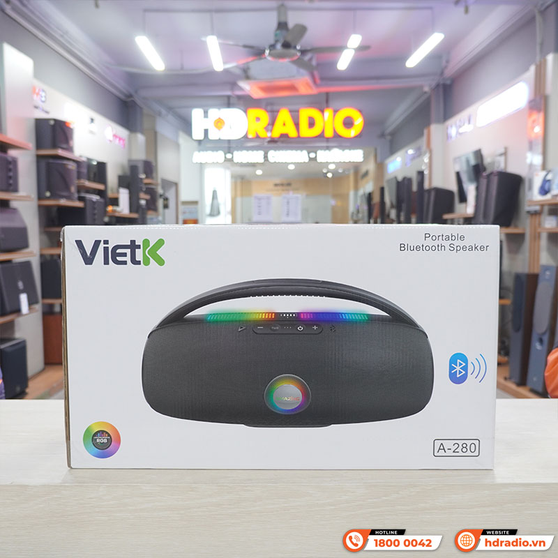 Loa VietK Amazing A280, IPX7, Pin 4H, Bluetooth 5.2, LED RGB, AUX, USB-4