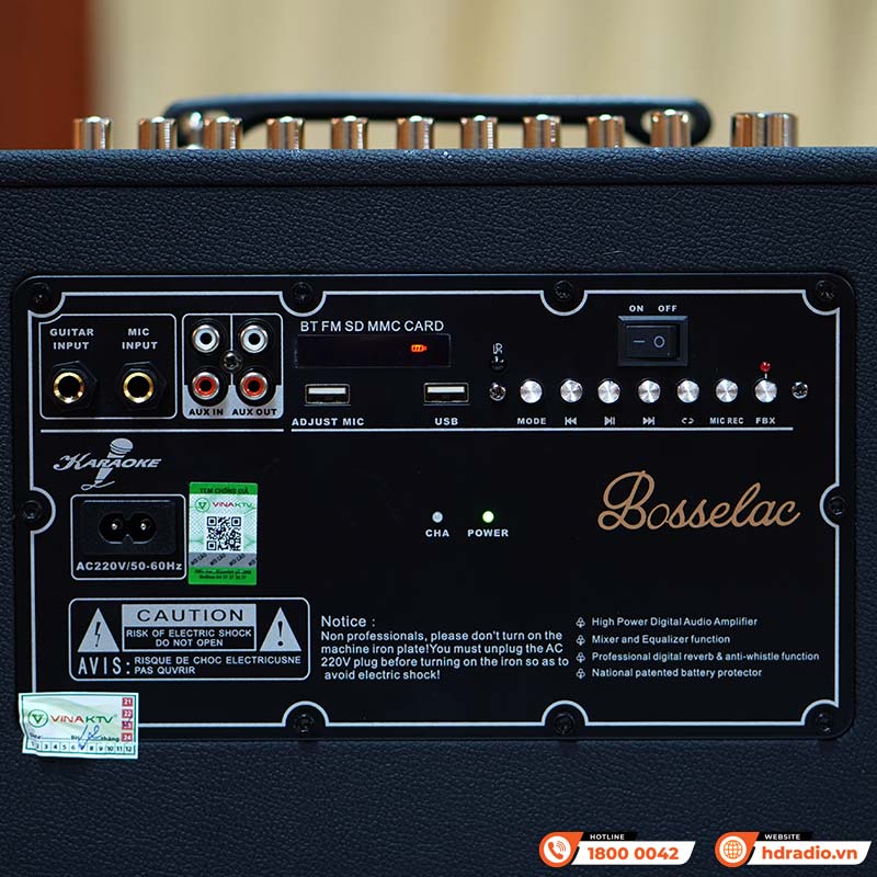 Loa Di Động BossElac SK668, Công Suất 120W, Pin 4-7 giờ, Bluetooth, AUX, USB, Kèm 2 Tay Mic-6