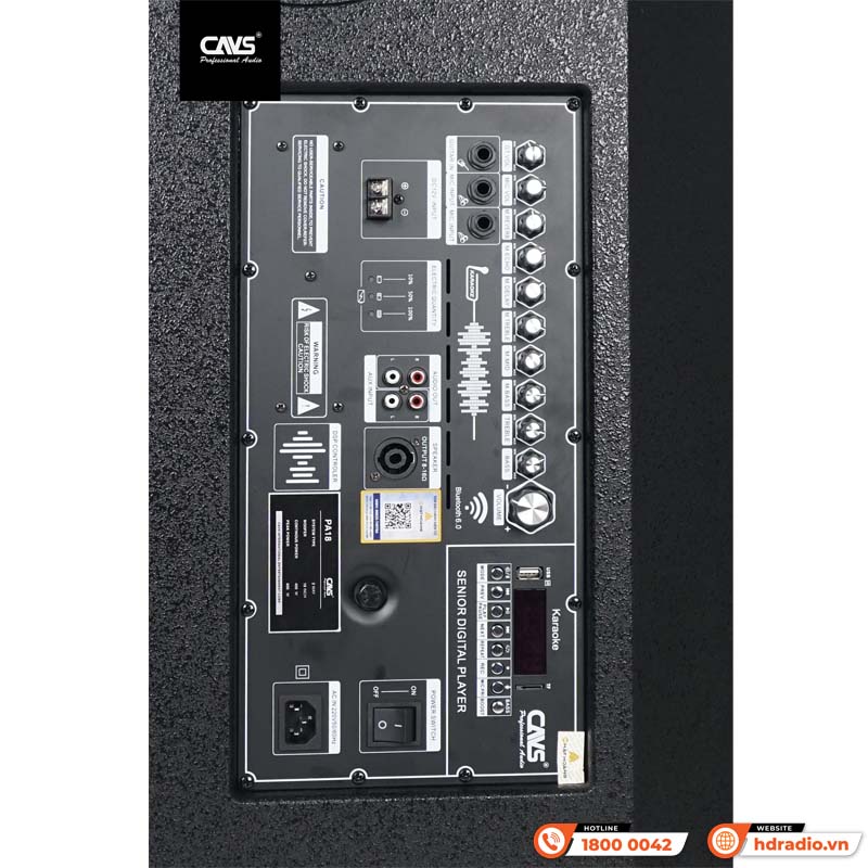 Loa kéo CAVS PA18, Bass 50cm, 400W, 95dB, 8Ohms, 55 Hz – 18 kHz, Bluetooth 5.0, USB, Card SD-8