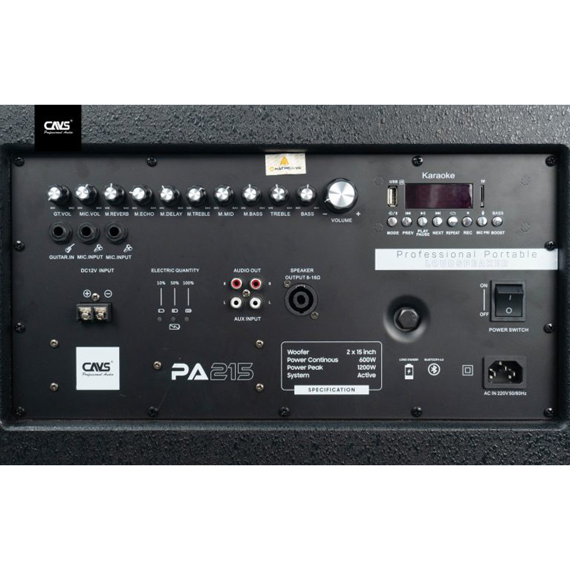 Loa kéo CAVS PA215, Bass 40cm, 600W, Bluetooth 5.0, USB, Card SD-4