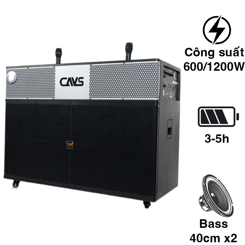 Loa kéo CAVS PA215, Bass 40cm, 600W, Bluetooth 5.0, USB, Card SD