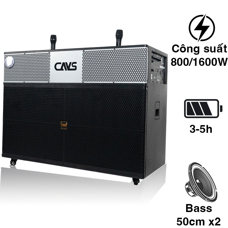 Loa kéo CAVS PA218, Bass 50cm, 800W, Bluetooth 5.0, USB, Card SD