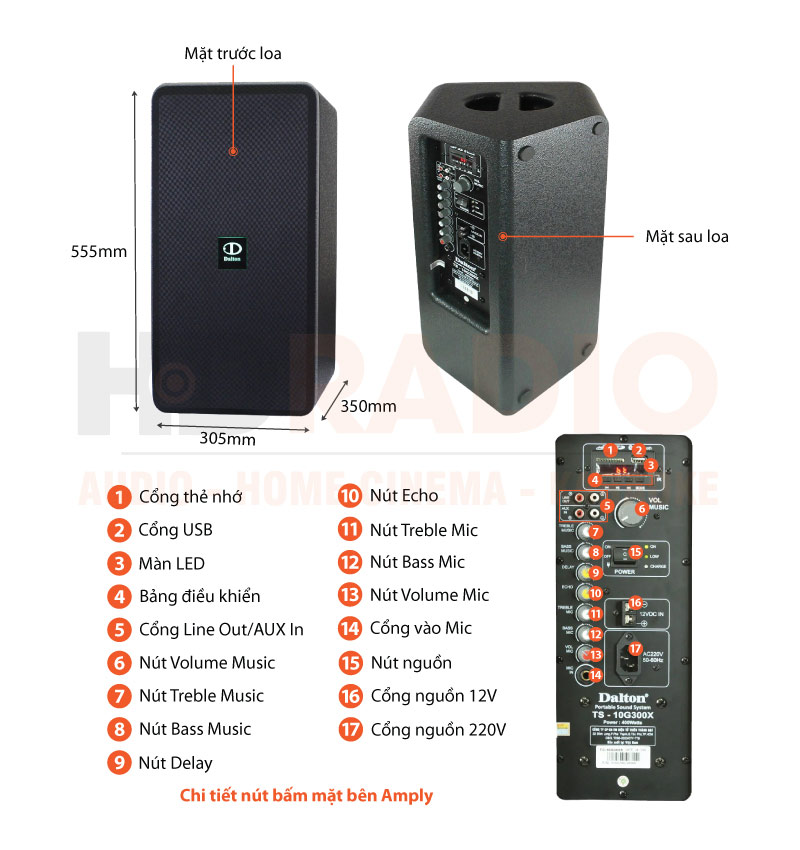 Chú thích loa Dalton TS-10G300X