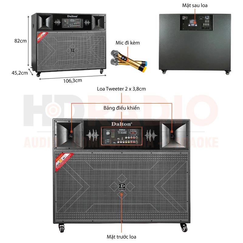 Loa Dalton TS-18A8000, Công Suất 3000W, 2 Bass 50cm, Kèm 2 Tay Mic (Nguồn điện 220V)-4