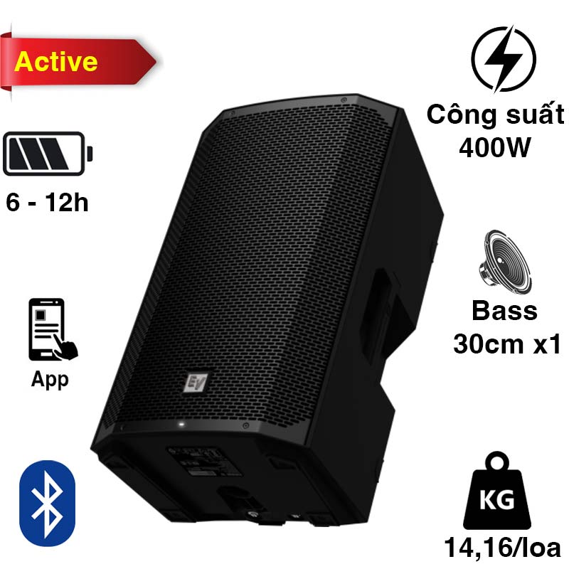 Loa Electro voice Everse 12, Pin 12 giờ, Công Suất 400W, Bass 30cm, 126db, Bluetooth, IP43, Ứng dụng EV