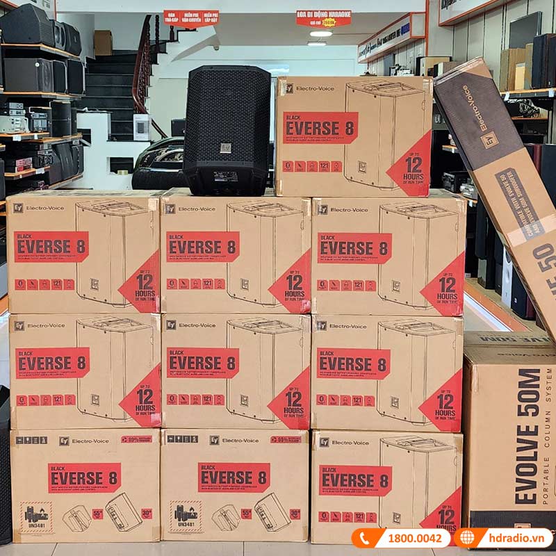 Loa Electro voice Everse 8, Pin 12 giờ, Công Suất 400W, Bass 20 cm, 121db, Chống Nước IP43, Bluetooth, TWS-22