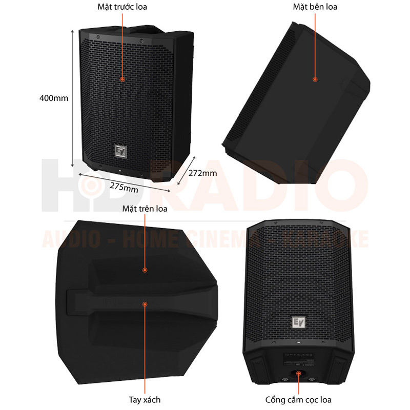 Loa Electro voice Everse 8, Pin 12 giờ, Công Suất 400W, Bass 20 cm, 121db, Chống Nước IP43, Bluetooth, TWS-3