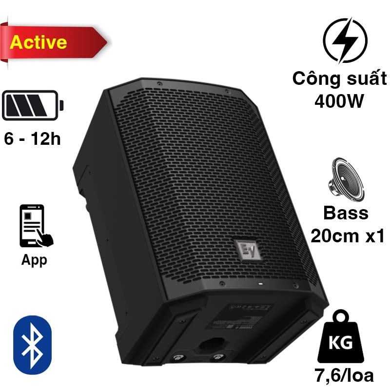 Loa Electro voice Everse 8, Pin 12 giờ, Công Suất 400W, Bass 20 cm, 121db, Chống Nước IP43, Bluetooth, TWS