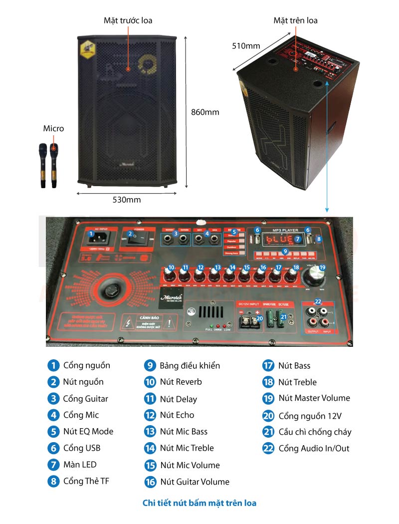 Chú thích loa kéo Microtek F-1500Pro
