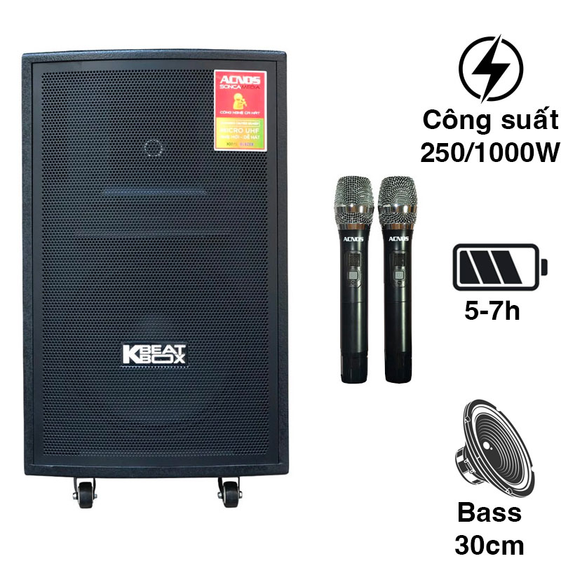 Loa Acnos CB31, Bass 30cm, Công suất PMPO 1000W, kèm 2 tay mic