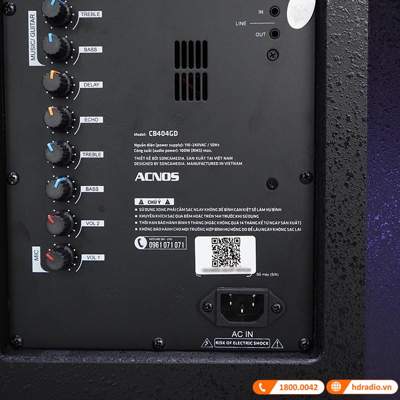 Loa Acnos CB404GD, bass 40cm, Công Suất 100W, Pin 5 - 7h, Kèm 2 Tay Mic-10